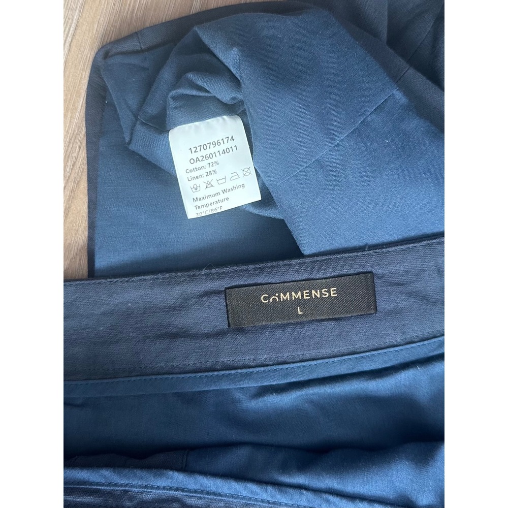 Commense Navy Linen Blend Vest & Midi Skirt Set L Scalloped Placket Quiet Luxury - Picture 7 of 8